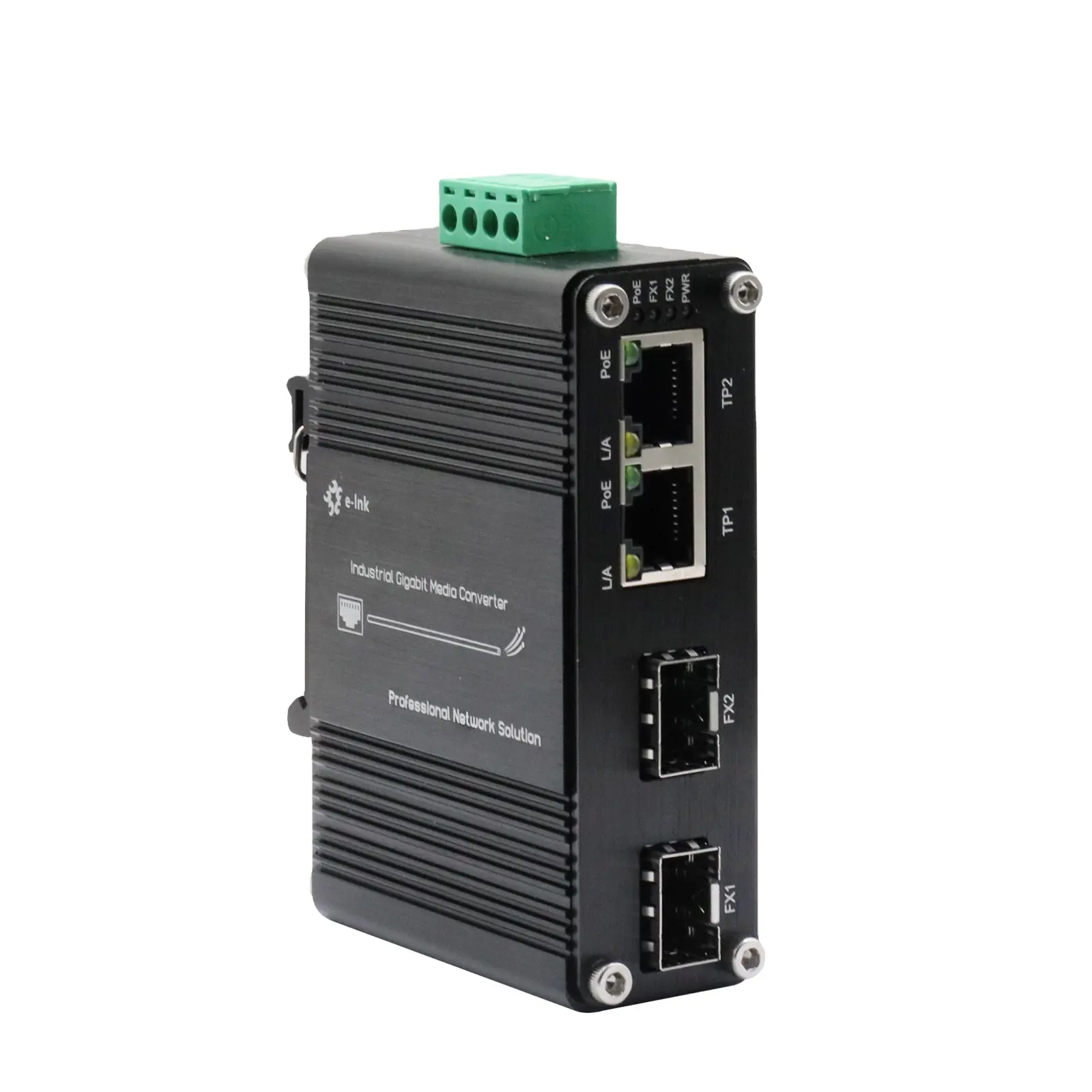 Mini endüstriyel 2-Port 10/100/1000T 802.3bt 90W PoE + 2-Port 100/1000Base-X SFP Ethernet anahtarı