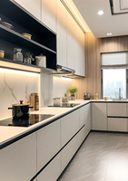 Meubles de cuisine modernes sur mesure pour toute la maison, laqués brillants, en forme de L, modulaires, de luxe, en bois massif, avec armoire de rangement