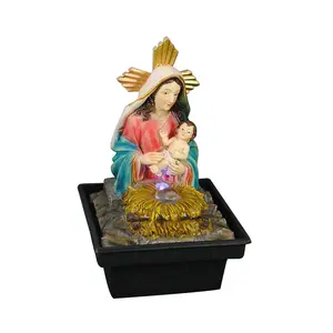 Handmade Long Lanh Đèn Thác Nước Đài Phun Nước Công Giáo Chúa Giáng Sinh Mary Nắm Giữ Chúa Giêsu Đài Phun Nước Trong Nhà