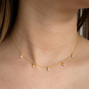 จี้เพชรรูปหยดน้ำประดับดาวเคลือบทองคำแท้ 18K สร้อยคอคลาวิเคิลสำหรับผู้หญิง เงินแท้ S925 - Product Image 5
