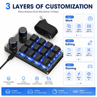 SIKAI 12-Tombol 2 Kenop Putar Nirkabel Macro Pad BT 2.4G USB-C RGB Pengontrol Pintasan yang Dapat Diprogram untuk Pengeditan Desain Pemrograman