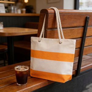 Fashion Canvas <b>Beach</b> <b>Bag</b> Striped Print <b>Large</b> Capacity Single Shoulder Tote Custom Logo Shopping Handbag - Product Image 2