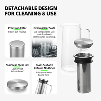 Carafe à café froid 1000 ml / 34,16 oz en verre avec filtre en acier, poignée et couvercle pour café glacé, thé, maison, café, brunch, réfrigérateur