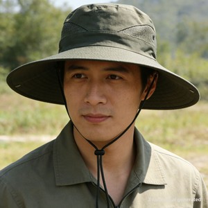 Chapeau de pêcheur en polyester respirant et coupe-vent pour homme, réglable avec bouton, idéal pour la pêche estivale, la randonnée en extérieur, protection solaire UV pour le visage - Product Image 2