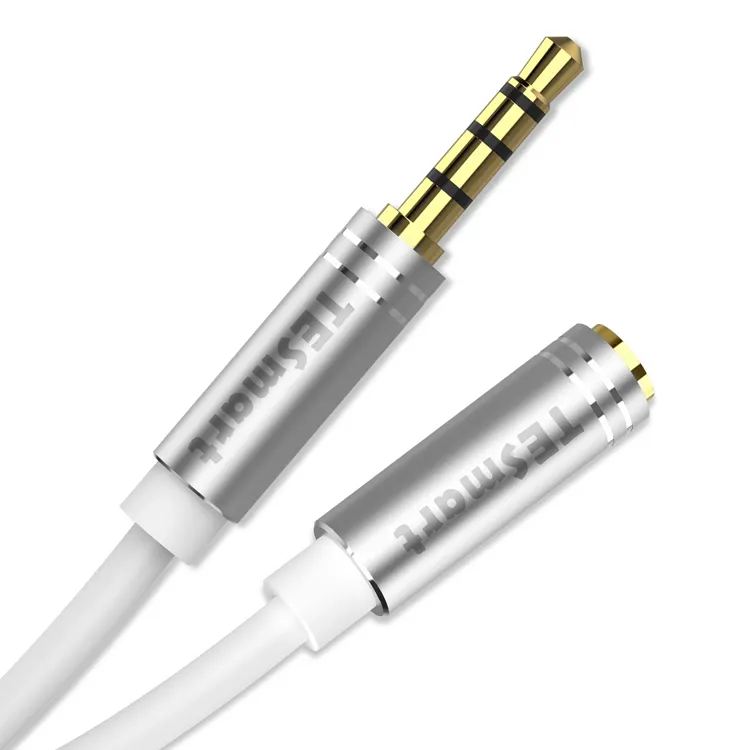 TESmart Kabel Extender Audio Ekstensi EarPhone Headphone Jack Putih 2M 3.5Mm Pria Ke Wanita Kabel Audio Noise Super Rendah