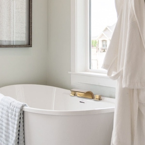 3 fori vasca cascata rubinetto, oro spazzolato vasca romana rubinetto diffuso ponte, in ottone massiccio 2 maniglia bagno rubinetto vasca da bagno - Product Image 2