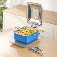 Chafing Dish Kotak Biru, Tutup Hidrolik Terlihat, Penghangat Makanan Buffet Uap Air untuk Hotel Restoran Katering Pesta