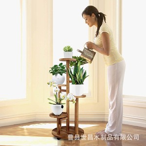 Soporte de madera maciza para flores, 34 pulgadas de alto, 14 pulgadas de diámetro, estante giratorio de cuatro niveles para exhibir plantas en interiores, para sala de estar, balcón, decoración de jardín - Product Image 2