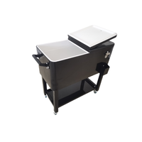 Coffre à glace extérieur détachable pour patio roulant en métal avec roues et étagère