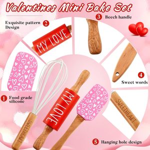 Juego <span class=keywords><strong>de</strong></span> Repostería Mini para San Valentín Fuutreo, Espátula, Batidor, Rodillo, Resistente al Calor, Diseño <span class=keywords><strong>de</strong></span> Corazones, para Hornear, Cocinar, Servir y Mezclar - Product Image 5