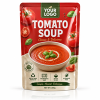 Sachet alimentaire personnalisé en PP monofilament imprimé, recyclable, sans aluminium, compatible micro-ondes, pour soupe de tomates et repas prêts à consommer