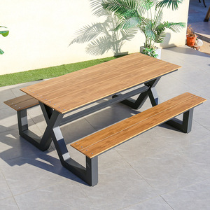 Outdoor Furniture <b>Plastic</b> Wood Dining <b>Table</b> Set Aluminium Patio Picnic Furniture Wood Coffee <b>Table</b> and Chairs for Restaurant - Product Image 2