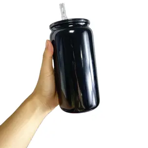 क्रिसमस उपहार 16 औंस काला लाल ग्लास प्लास्टिक के साथ कर सकता है, जो प्लास्टिक लिड के सबलिमिनेशन ब्लैक तेंदुए प्रिंट के लिए ग्लास पीने का कप