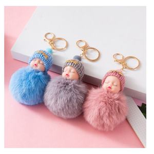 Porte-clés Poupée Bébé Endormi Colorée, Peluche Kawaii Moelleuse, Pompon, pour Femme, Breloque de Sac, Pendentif - Product Image 1