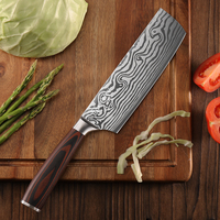 KEEMAKE Couteau Nakiri 7 pouces Laser Damas Motif 5Cr15 Couteau à légumes japonais en acier inoxydable avec manche en bois Pakka