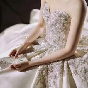 فستان زفاف من الساتان الراقي من Hepburn جديد بسيط مزاجه أنيق فستان زفاف متتالي - Product Image 3