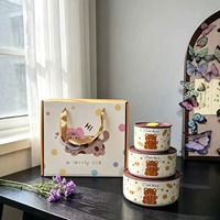 Ensemble de 3 bols de conservation alimentaire en céramique, récipients en porcelaine avec couvercle, compatibles micro-ondes, emballage cadeau, pour la cuisine et la conservation des aliments frais