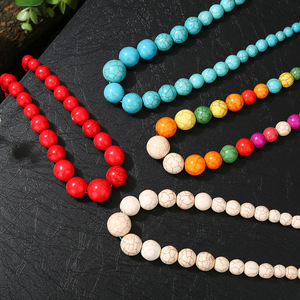 Collier de perles en turquoise naturelle, accessoires vestimentaires originaux, perles en forme de tour, artisanat en résine de fabrication artisanale - Product Image 2