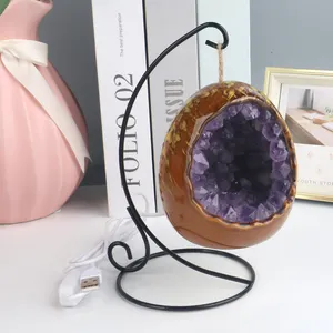 Living Room Office Desktop Dinosaur Egg Crystal Hole Amethyst tips USB Lamp