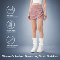 Jupe-short asymétrique rose poudré unie froncée à cordon de serrage taille haute pour femme, entièrement doublée, distributeur OEM