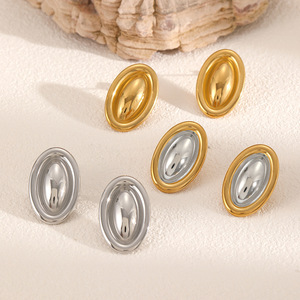 ต่างหูสแตนเลสทรงรีทรงเรขาคณิตชุบทองเหล็กไทเทเนียมสำหรับผู้หญิงแฟชั่นเครื่องประดับ TE60404 - Product Image 2