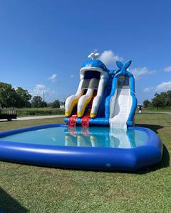 Scivolo d'acqua gonfiabile a doppia corsia con piscina buttafuori il grande parco acquatico balena - Product Image 6