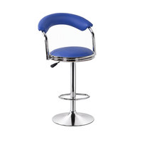 Tabouret de bar pivotant en cuir PU bleu, hauteur réglable, dossier incurvé, chaise de bar chromée