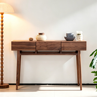 Console en bois massif MCM avec 3 tiroirs, meuble d'entrée, meuble de couloir, credenza, bureau de luxe en noyer pour projet de designer