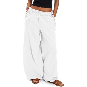 Pantalon large pour femme personnalisé en coton avec cordon de serrage et taille élastique, idéal pour l'été décontracté - Product Image 1