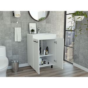 Meuble-lavabo rectangulaire blanc à 2 portes pour salle de bain - Product Image 2