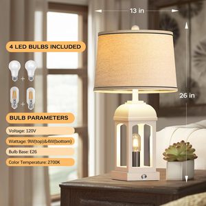 Table Lamp Set Of 2 With USB A+C And <b>Nightlight</b> 26 Rustic Bedside Lamps 3 Way Dimmable For Living Room Farmhouse Style - Product Image 6