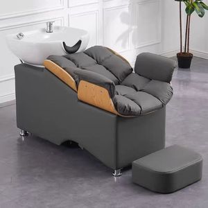 Fauteuil de lavage moderne pour salon de beauté commercial avec bac en céramique profond, cadre métallique, unité de lavage de cheveux pour salon de coiffure - Product Image 2