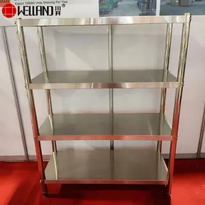 NSF Approve 4 Tier Heavy Duty Restaurant Kitchen Unit Rack Industrial Commercial Solid 304 Stainless Steel Shelves For Storage
