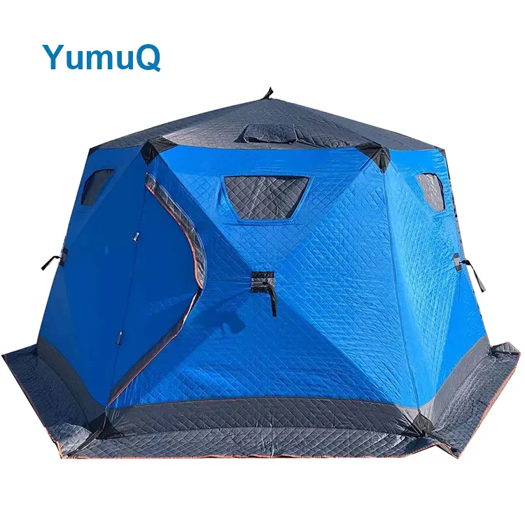 YumuQ tenda da pesca Pop-Up per cubetti di ghiaccio all'aperto da 350cm, tenda da pesca sul ghiaccio invernale in tessuto di cotone a 3 strati 6 persone