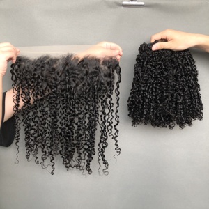 Capelli Umani Brasiliani Super <span class=keywords><strong>Double</strong></span> Drawn all'Ingrosso, Ricci Pixie, Colore Nero Naturale - Product Image 6