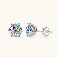 Boucles d'oreilles en argent sterling 925 en gros, moissanite 0,5 carat, 1 carat, 2 carats, 3 carats, classiques, simples, à six griffes, cadeau unisexe avec certificat