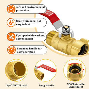 3/4英寸重型黄铜花园软管球阀，全流量设计，360度旋转 ° 旋转接头，防漏，符合人体工程学的长手柄 - Product Image 5