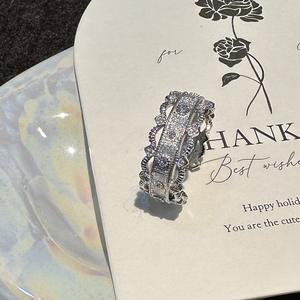 Anillo de Plata Pura S925 Estilo Palacio con Encaje, Anillo Abierto Simple de Estilo Antiguo Vintage, Diseño de Nicho con Patrón Geométrico con Detalles Naturales - Product Image 4