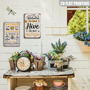 Letrero Metálico de Metal con Reglas para Colmenas, Bienvenido a Nuestra <span class=keywords><strong>Colmena</strong></span>, Decoración Rústica de Pared para Granja, Patio Trasero, Hogar del Apicultor, Cocina, Regalo para Colgar en <span class=keywords><strong>la</strong></span> Pared - Product Image 5