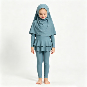 Kids <b>Modest</b> Swimwear 3PCS Full Coverage Swimsuit with Hijab Long Sleeve Girls Beach Swim <b>Set</b> - Product Image 2