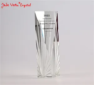Jadevertu Großhandel China Hochwertige Kristallglas-Trophäe Optischer Kristall turm Award K9 Kristall mit graviertem Muster
