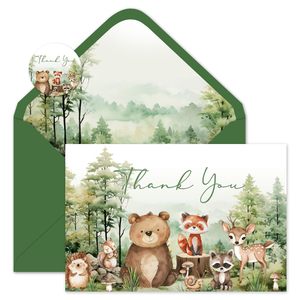 Factory Wholesale <strong>Green</strong> Forest Animal Watercolor Handwritten Blessing Card Eco Friendly Offset Printing Thank You Paper Card - Product Image 1