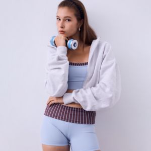 Ensembles de shorts de yoga à carreaux rayés avec débardeur et soutien-gorge assortis, séchage rapide, personnalisables, color block, tenues de sport durables - Product Image 6