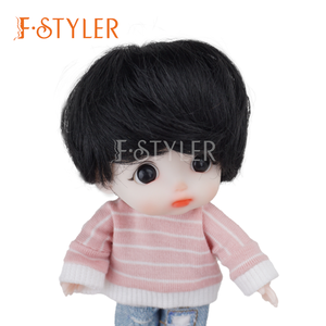 Pelucas de muñeca FStyler, <span class=keywords><strong>pelo</strong></span> negro corto <span class=keywords><strong>para</strong></span> niño, accesorios de muñeca de <span class=keywords><strong>mohair</strong></span> sintético BJD, venta al por mayor, personalización de fábrica, peluca de 3-4 pulgadas - Product Image 1