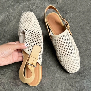 Sandalias Planas de Piel de Cordero 100% con Plantilla de Piel de Cordero para Mujer, Sandalias Huecas con Tiras Anchas, Zapatos Tipo Mule, Personalización de Logotipo de Fábrica - Product Image 6