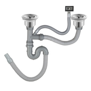 Escurridor de fregadero <span class=keywords><strong>doble</strong></span> de acero inoxidable cromado moderno + PP, filtro antiinsectos, drenaje antibloqueo para cocina y baño - Product Image 1
