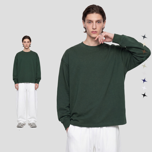 Wholesale Heavyweight <b>Men</b> Women 100% Cotton <b>Long</b> Sleeve <b>T</b>-<b>Shirt</b> Custom Logo 300GSM Loose Fit Streetwear <b>Men's</b> Plain Blank <b>Shirt</b> - Product Image 2