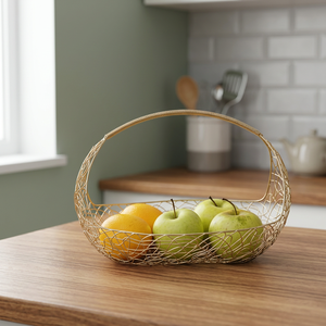 Panier à fruits en fil métallique rond fait à la main, conteneur de rangement, design minimaliste pour la cuisine, support alimentaire à un seul niveau - Product Image 5