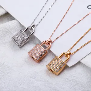 Gold Rose Gold Lock Pendant Necklace Women Zircon Luxury Necklace Female Birthday Jewelry Gift