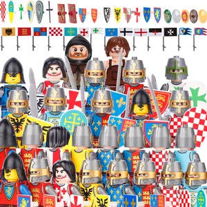 Castello medievale cavalieri figure bandiera dell'esercito adesivi scudo stampato blocchi di costruzione soldati Mini accessori mattoni giocattoli regalo per bambini